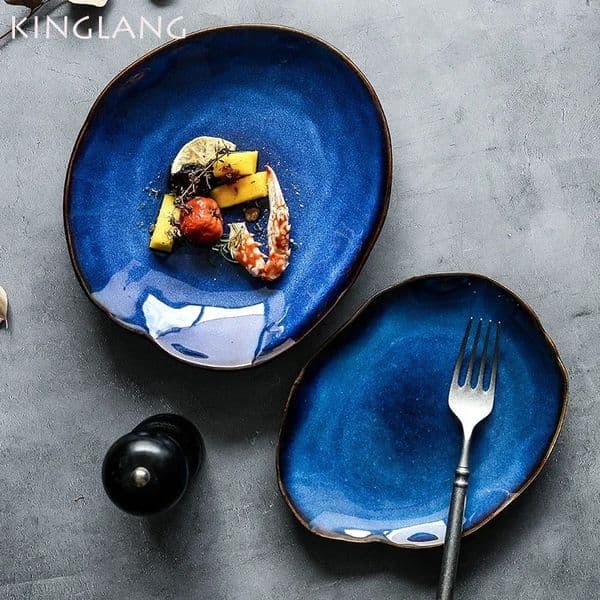 Creative household ceramic bowls and plates combined tableware kiln rice bowl noodles large soup bow steak plate 240711