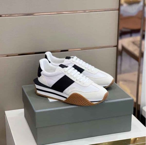 24S Luxury Design James Men Sneakers Shoes Leather-Trimmed Nylon & Suede Outdoor Sports Chunky Rubber Sole Skateboard Walking White Black Designer Casual Shoe Box