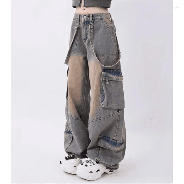 Women's Jeans 2024 Hip Hop Women Blue Oversized Cargo 2000s Harajuku Vintage Baggy Y2k Denim Trousers 90s Aesthetic Wide Jean Pants