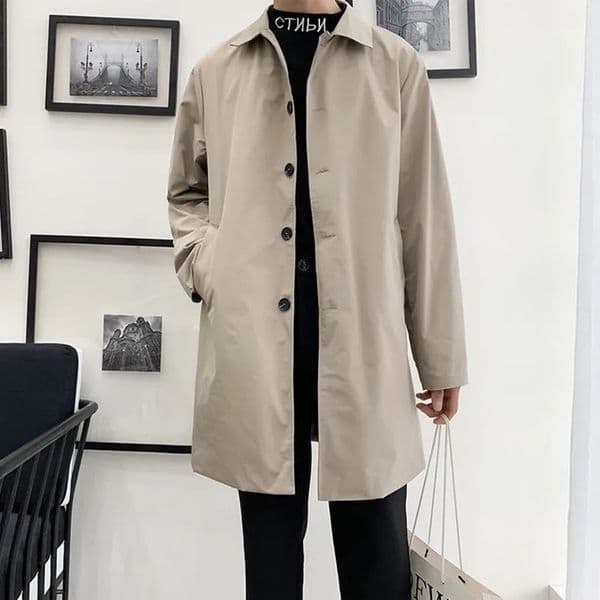 Mens Jackets Spring Single Breasted Medium-Long Trench Coat Male Solid Color Khaki Coat Windbreaker Plus Size 4XL 5XL 240712