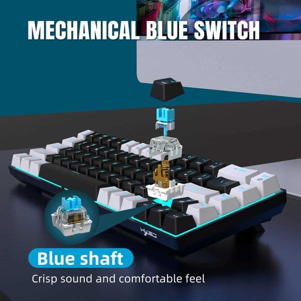 68 Keys Mechanical Keyboard Ergonomics RGB Backlit LED Hot Swappable Blue Switch Gaming Keyboard for PC Laptop OfficeZ240715