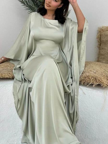 Eid Modest Bat Sleeve Muslim Party Dress for Women Ramadan Abaya Long Kaftan Vestidos Largos Dubai Robe Jalabiya 240715