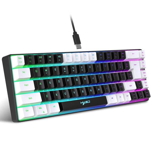 68 Keys Gaming Keyboard USB Wired Portable 20 RGB Backlight Keyboard Black and White Keycaps for Windows Laptops ComputerM240715