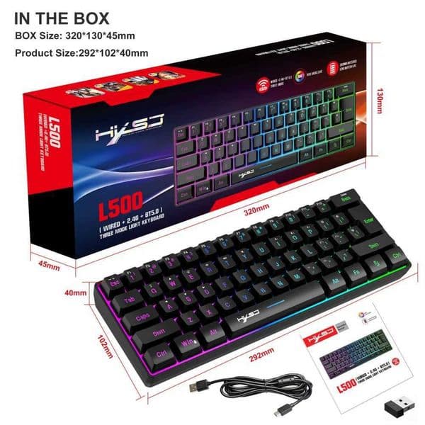 L500 Gaming Keyboard 61 Keys Compact Wireless Connection Computer Keyboard With RGB Lighting Keyboard For Laptop PCM240715