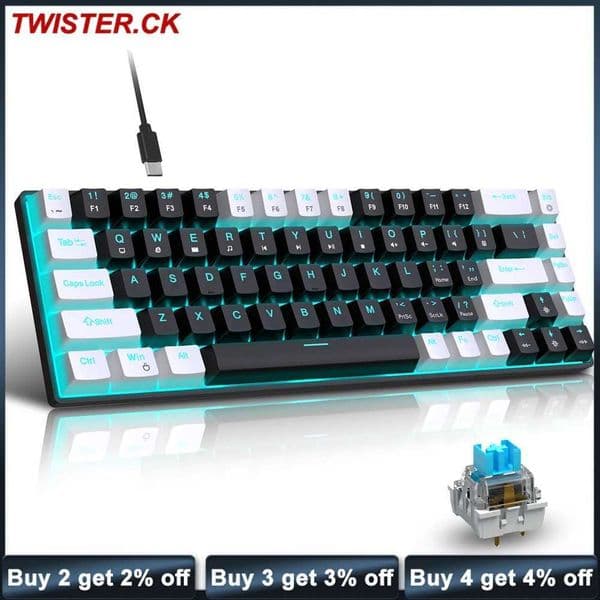 Portable Mechanical Gaming Keyboard With LED Blue Backlit Keyboard 68 Keys Mechanical Feel Keyboard For Laptop PCM240715