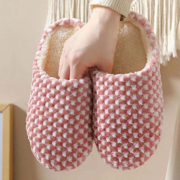 Fashion Couple Winter Toe Wrap Warm Plaid Cotton Slippers Thick Soft Sole Slides Men Women Indoor Floor Flat Home Non-Slip Shoes 240713