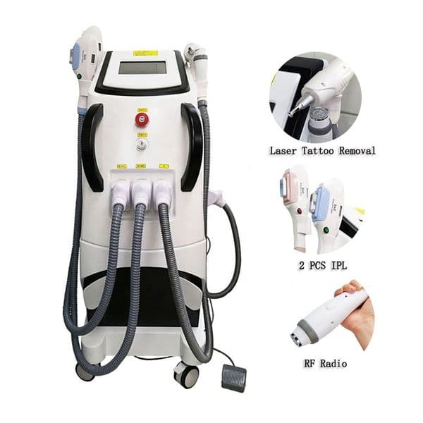 Best dual handle Opt+Rf+Nd Yag PICO Magneto-optical ipl 4 in 1 E light ice cooling Laser Tattoo Hair Removal Machine