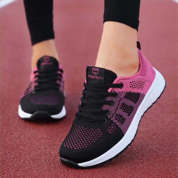 Women Casual Shoes Breathable 24 Walking Mesh Lace Up Flat Shoes Sneakers Women Tenis Feminino Pink Black White