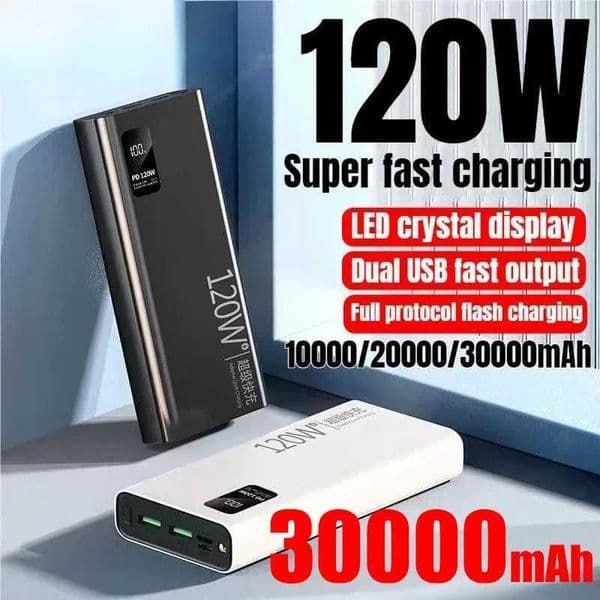 Portable Power Bank 120W Super Fast Charging 30000mAh High-capacity External Battery Charger Digital Display For IphoneM240715