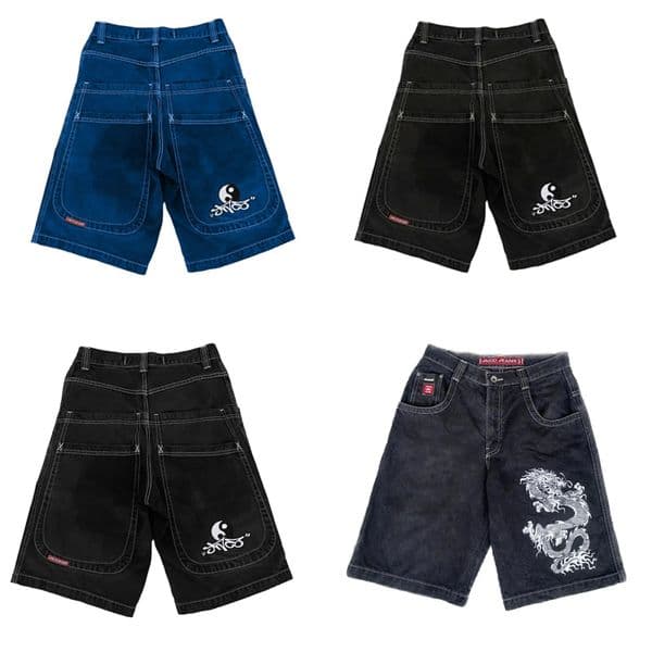 Y2K jeans hip-hop mens and womens denim shorts Gothic mens basketball shorts Street couple loose jeans pocket denim shorts y2k7