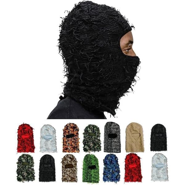 Balaclava Distressed Ski Mask Knitted Beanies Hats Skullies Elastic Cap Winter Warm Full Face Shiesty Mask Ski Hats 240716