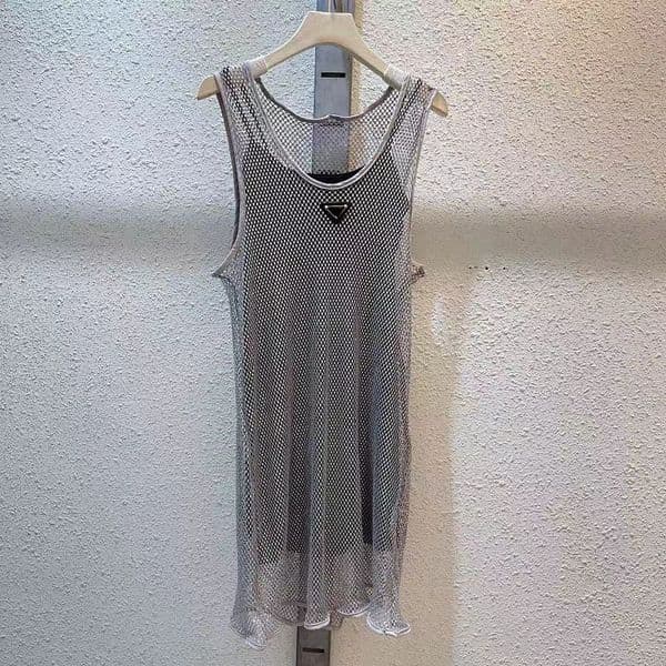 8AAA Womens Dresses Sleeveless Beach Hollow Out Dress Designer Vest Shirts Long Tops Tanks Shirts Mesh Skirts Woman Slim Summer Dress S-XL
