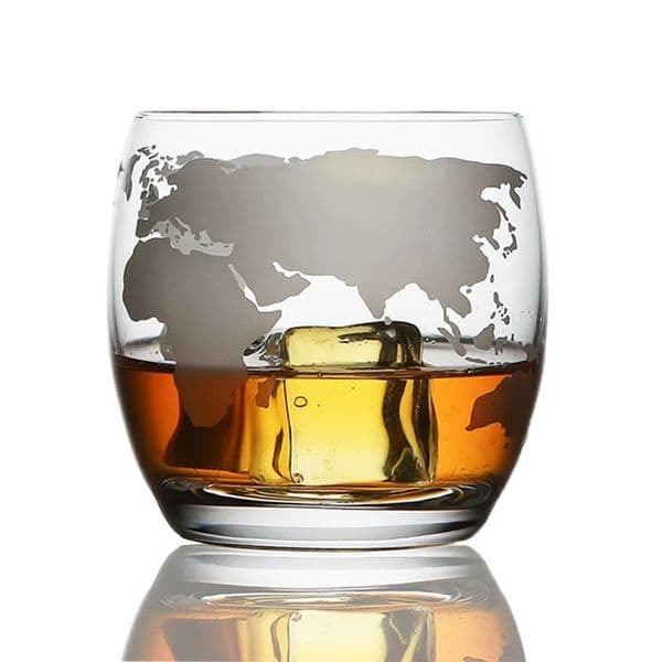 250 ML Whiskey Glass Etched Globe Glass for Vodka Rum Scotch Glass World Map Rocks Glass for Gifts 240711
