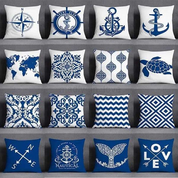 Home Decor Blue Mermaid Sailor Marines Graphic Print pillowcase Square Bedroom Living Room pillowcase Cushion CoverM240717