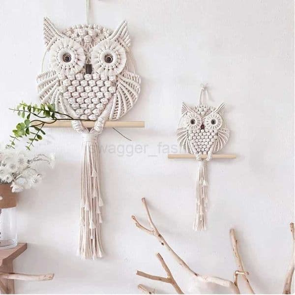 Woven Owl Macrame Room Decor Handmade Boho Hanging Home Decorations Childrens Bedroom Wall Art Animal Pendant Nursery Ornamentbkl240717