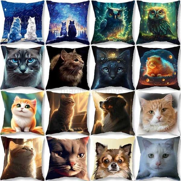 Cute Cat Owl Print Throw pillow Cover Animal Sofa Decor Bedside Seat Cushion For Kids Room Kawaii HomeM240717