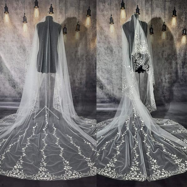 Sparkly Wedding Veil Appliques Appliques Long Royal Bridal Veil Shiny Special Cut with Comb Veil 3M White Ivory Wedding Accessories