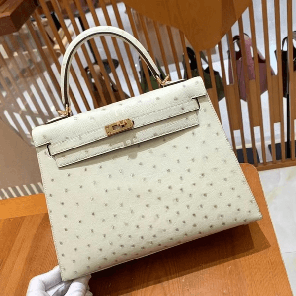All handmade shoulder Designer handbag Imported ostrich leather commuter bag French beeswax wire gold plated hardware