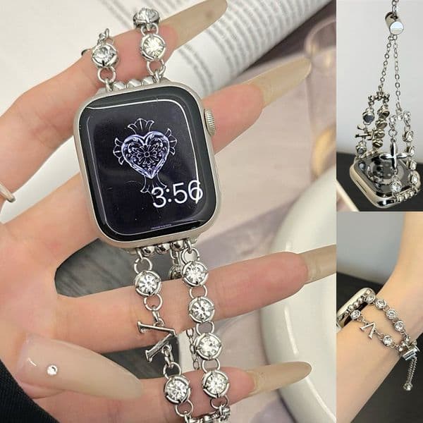 Luxury Bracelet Watch Bands Designer For Apple iWatch strap 7 8 9 3 4 5 6 SE Series 49mm 45mm 41mm 40mm 42mm 38mm Wristband Fashion Slive Link Chain Women Smart Straps
