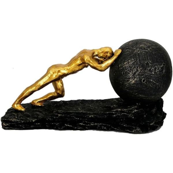 Bronze Accent Heavy Ball Sisyphus Sculpture - Struggler Statue - Modern Resin Decor for Office or Living RoomSportsman Ornament 240712