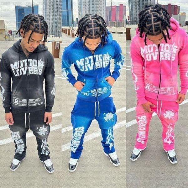 Hiphop Mens Casual Fashion Sportswear Twopiece Set Harajuku Street Clothing Super Dalian Hoodie Y2k 240601