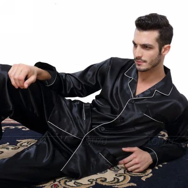 Mens Silk Satin Pajamas Pyjamas Set Sleepwear Loungewear US SMLXLXXLXXXL4XL__Fits All Seasons 240713