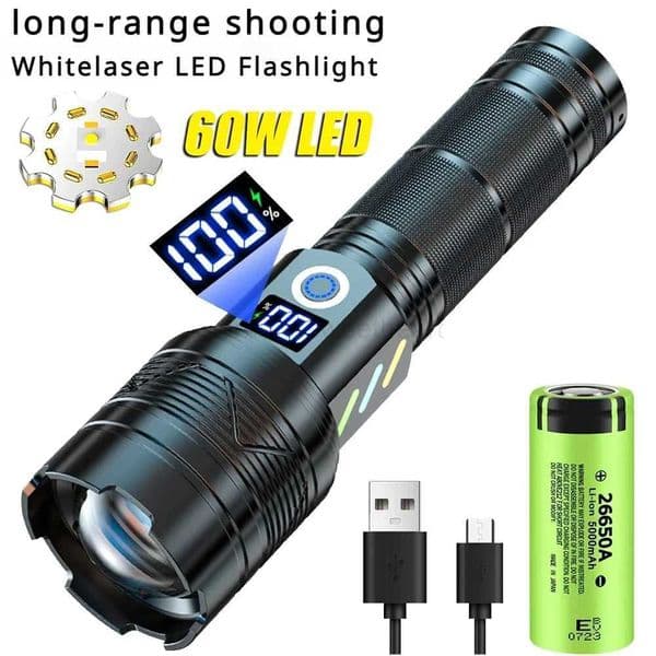 High Power Strong Light Long Range LEP Flashlight Rechargeable 26650 Lithium Battery Outdoor Telescopic Zoom Super Bright TorchCL24o718