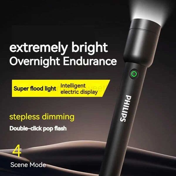 Philips Flashlight High Power with Type-C Charging 18650 Battery 4 Lighting Modes LED Flashlight Camping Light for Self DefenCL240718