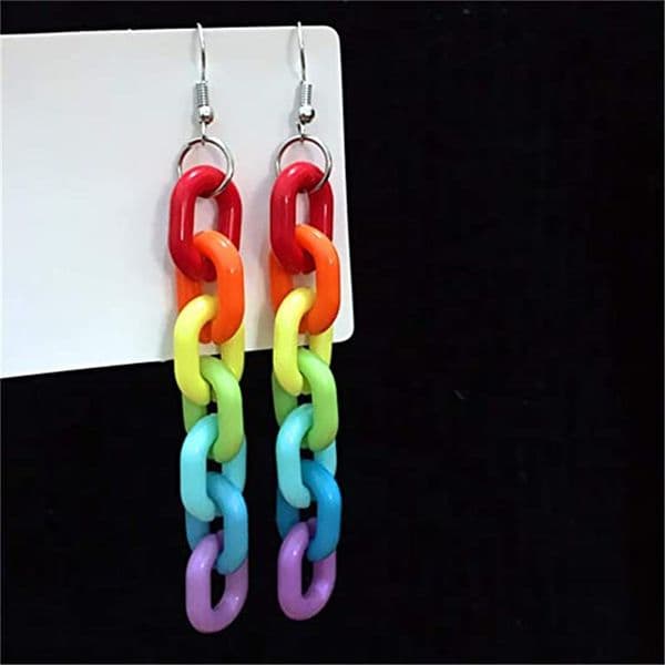2026 New European Trendy Rainbow Acrylic Chain Earrings Handmade Long Colorful Dangle Hook Earrings Fashion Club Party Jewelry For Women