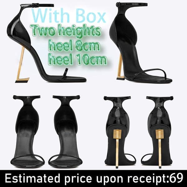 designer heels fashion metal letter heels genuine leather personality black patent leather temperament square toe exposed toe straight strap heels heels women 11