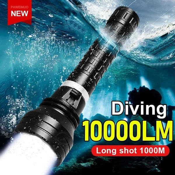 10000LM High Power Diving Flashlight 1000M Professional Underwater Lantern IP8 Waterproof Rating Super Bright Scuba Diving TorchCL24o718