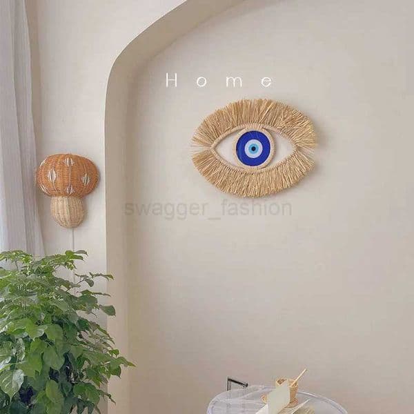 Moroccan Handwoven Devils Eye Wall Decor Wood Beads Straw Woven Living Room Sofa Background Entryway Wall Hanging DecorationB24718