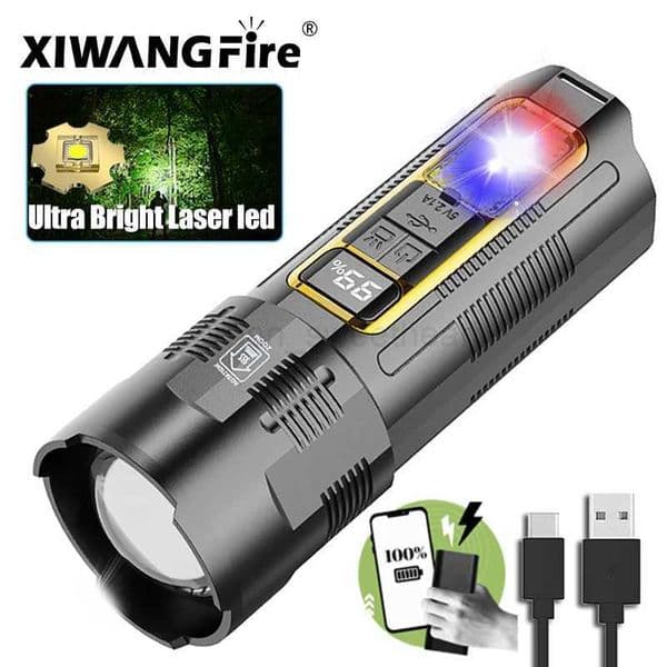 Powerful Laser LED Flashlight Portable Telescopic Zoom Torch Built-in Rechargable Battery Outdoor Hiking Camping Fishing LanternCL240718