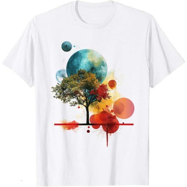 Mens Designer tshirt Casual short sleeves Abstract Tree Art Colorful Geometric Graphic Planets T-Shirt Free shipping