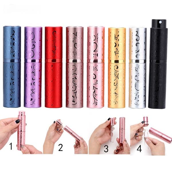 10M Telescopic Rotary Spray Perfume Bottle Lipstick Shape Metal Perfume Empty Bottle Portable Spray Glass Bottle