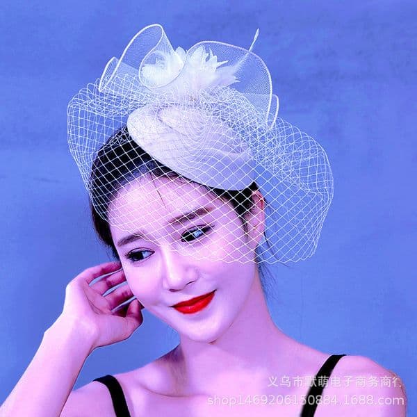 European and American Women's Exaggerated Small Top Hat Vintage Hat Headdress Flower Headwear Feather Hair Accessories Bridal Mesh Headwear