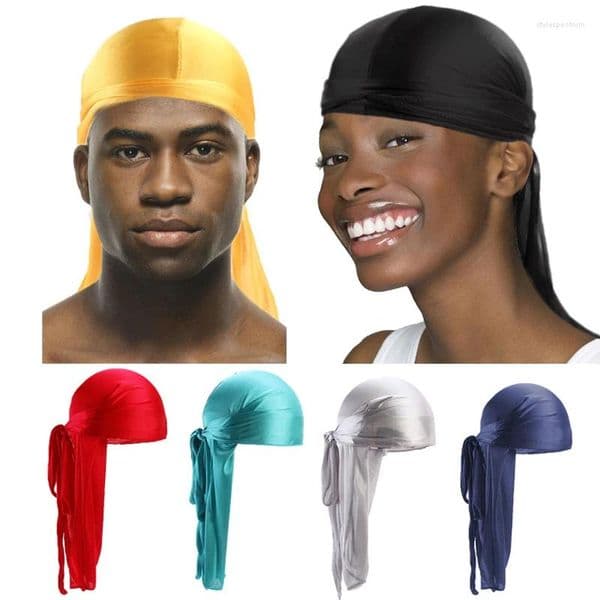Bandanas Satin Men Stretchy Cap Hip Hop Du Doo Rag Durag Wigs Turban Bandana Headwear Solid Color Long Hat Tie Down Tail Hair Accessories