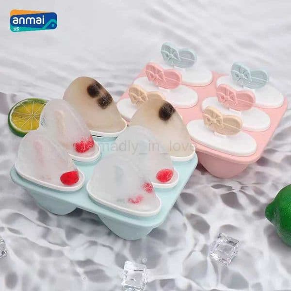 Anmai 6 Grid DIY Ice Cream Mold Popsicle Maker with Handle Heart Shape Pink Blue Ice Maker Food Grade PP Material Kitchen ToolM240719