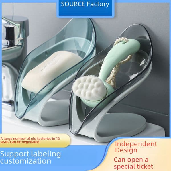 Household Transparent Leaf Soap Box Bathroom Toilet Drain Soap Box No Water Punch Free Plastic Soap Plate