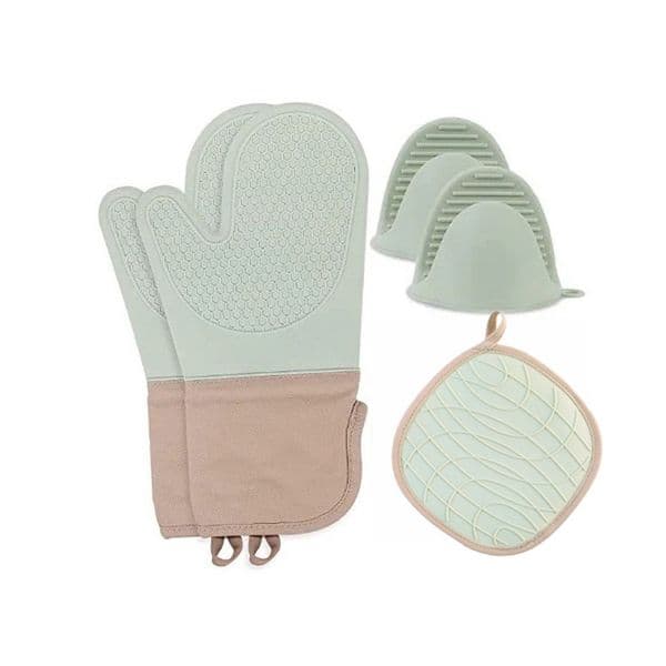In stock silicone cotton gloves heat insulation pot mat suit twill microwave oven cotton gloves hand clip baking gloves