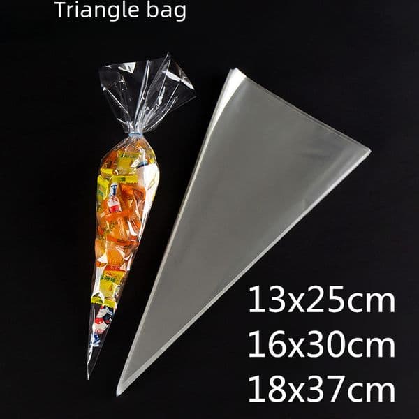 Spot opp plastic triangle bag disposable transparent OPP triangle candy bag ice cream cone packaging bag manufacturers