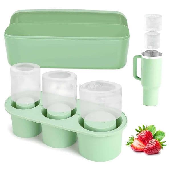 Silicone Ice Cube Tray Compatible For Ice Mold With Lid Tumbler Reusable 3-Grids Ice Cube Maker for Whiskey Coffee DrinkM240719