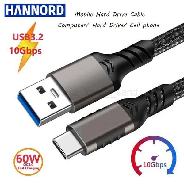 USB3.1 10Gbps Type C Cable USB A to USB C 3.1/3.2 Gen2 Data Transfer USB C SSD Hard Disk Cable PD 3A 60W QC 3.0 Charge CableCL240719