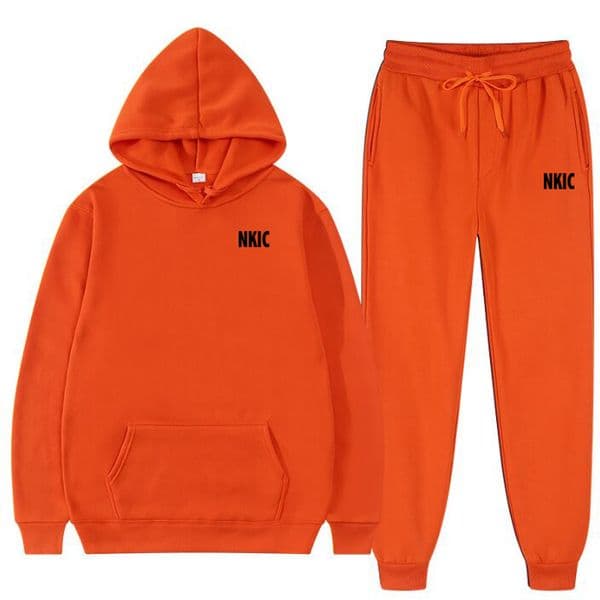 Mens Orange Hooded Sweatshirts and Men Pants Casual Mens Brand Tracksuit Sportswear Autumn Winter Men Suit Mens Clothing Leisure Sets Male