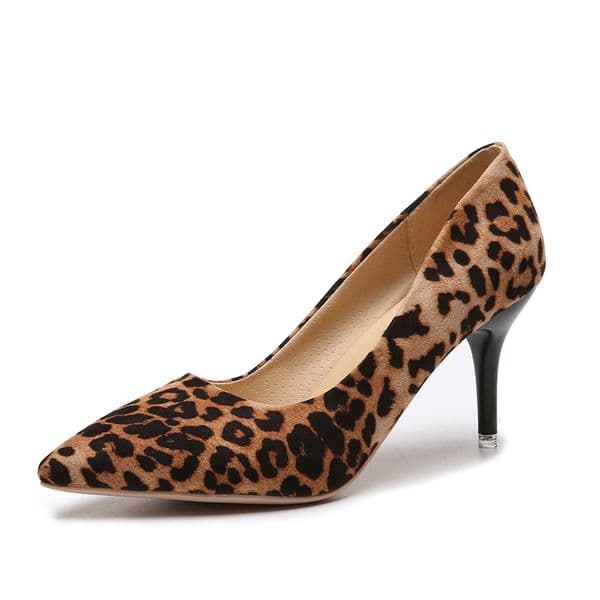 6 Colors Pointy Toe Stiletto High Heels Women Leopard Pumps Flock Shoes Ladies Dress Office Tacones Mujer Escarpins Bombas Femme