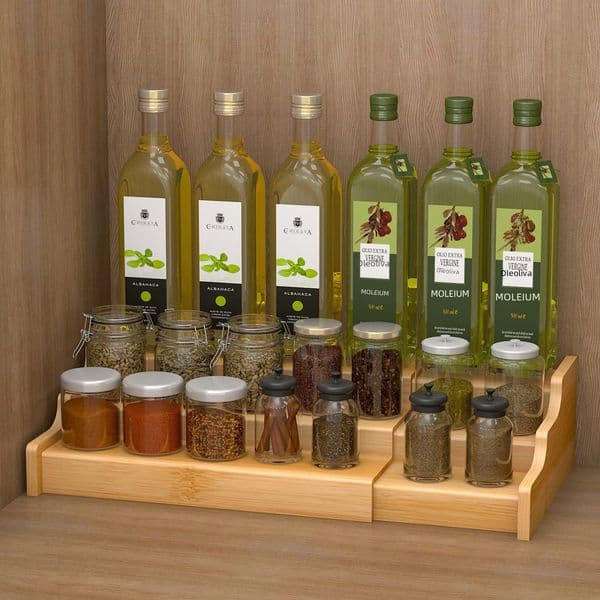 High-quality bamboo three-layer retractable seasonings rack kitchen shelf restaurant seasonings rack