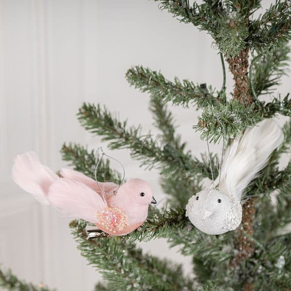 New simulation foam feather bird Christmas decorations pink and white home gardening Christmas tree pendant
