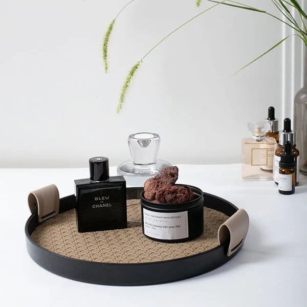 Nordic Style Round Jewelry Tray Living Room Kitchen Leather Storage Tray Cosmetic Sundries Plate Home Decoration 240712
