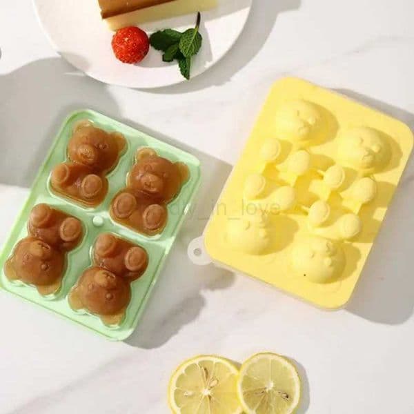 Grid 3D Little Teddy Bear Shape Silicone Mold Silian Little Bear Ice Block Mold Household Ice Cream Ice Box Ice MoldM240719