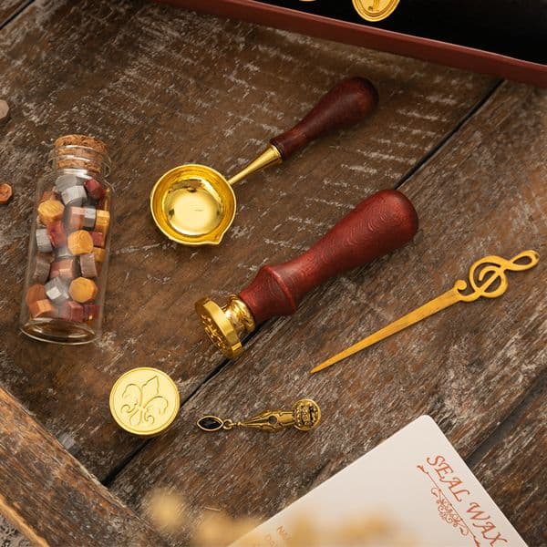 Fire Paint Seal Set Vintage Elk Gift Box Fire Paint Oven Seal Small Round Wax Set Wooden Handle Fire Paint Set